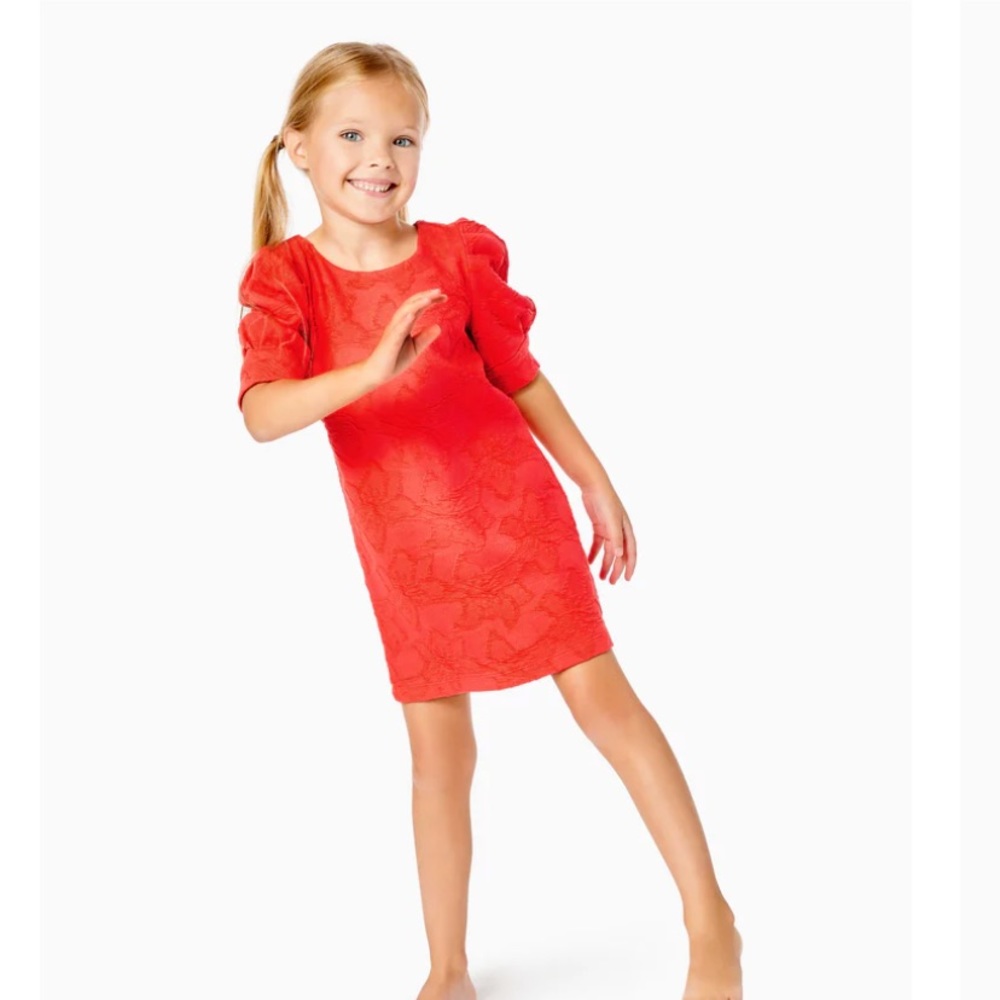 NWT Lilly Pulitzer Girls Mini Knowles Dress in Ruby Red Knit Pucker Jacquard